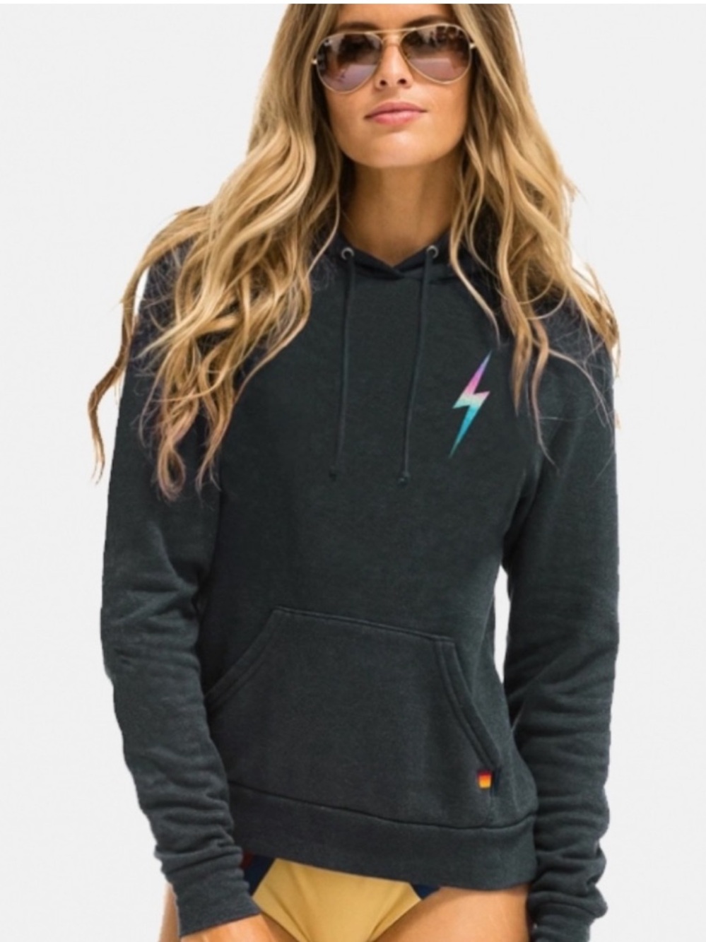 Aviator Nation Rainbow Bolt Hoodie-Size S